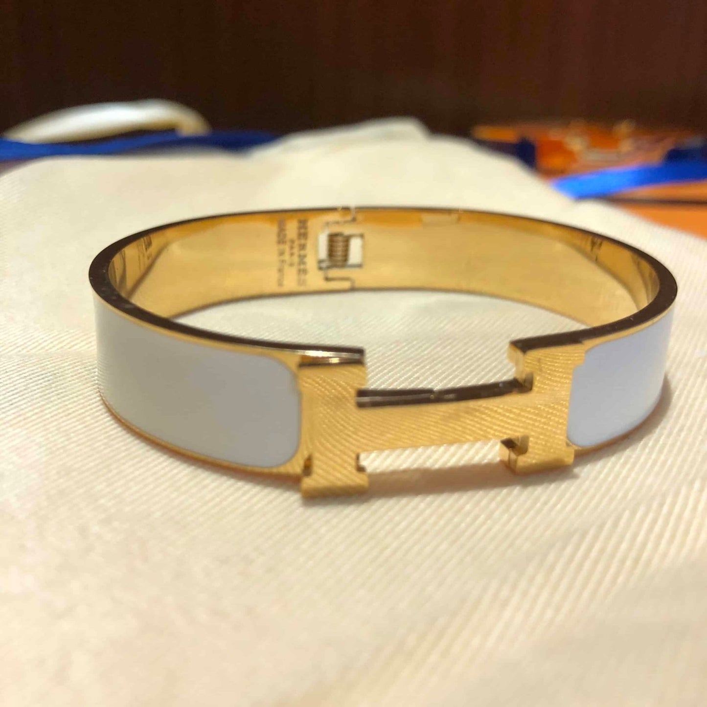 Hermes Clic Clac H Bracelet Gold In Light BlueH