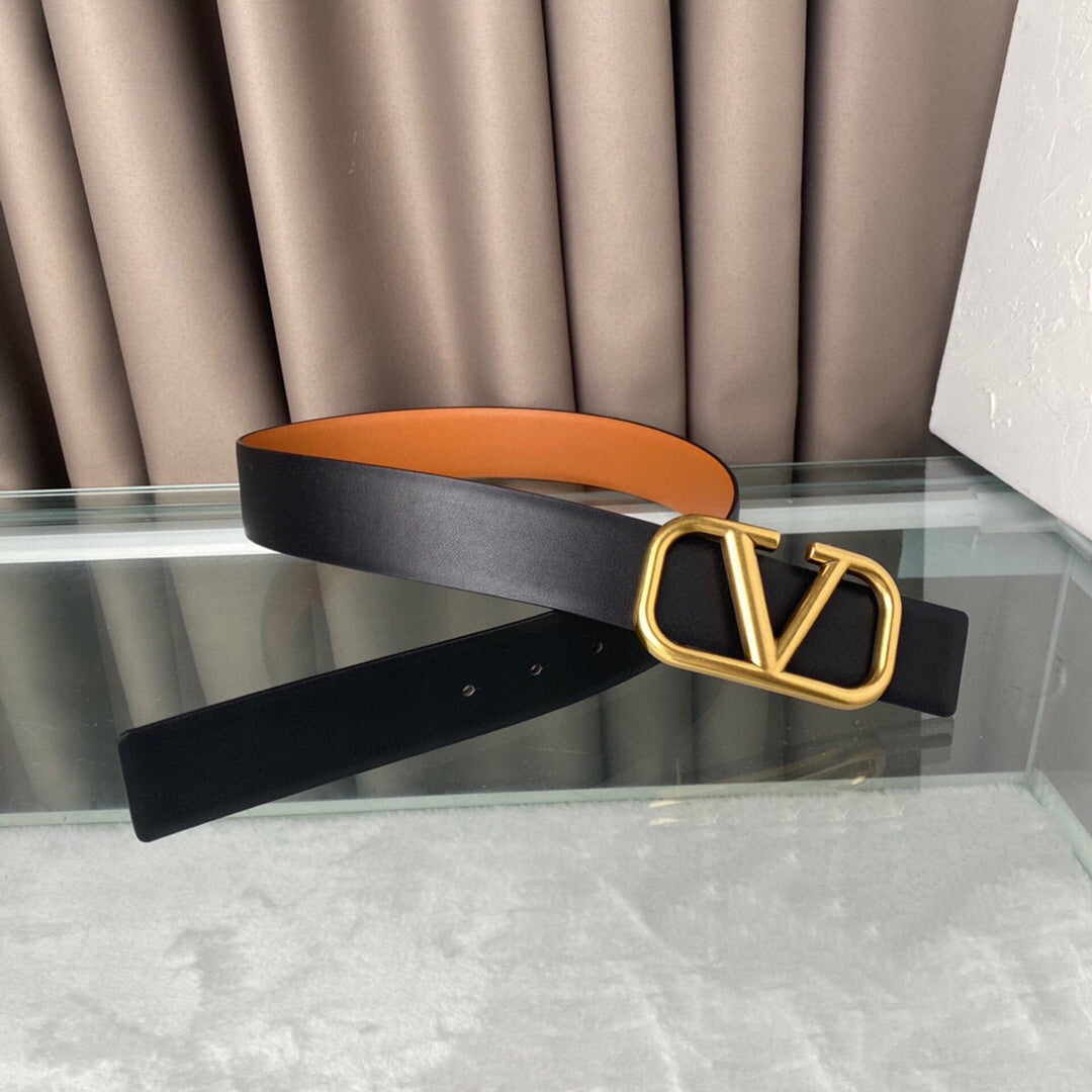 REVERSIBLE VLOGO SIGNATURE BELT IN GLOSSY TAN BLACK CALFSKIN GHW 40 MM - 30