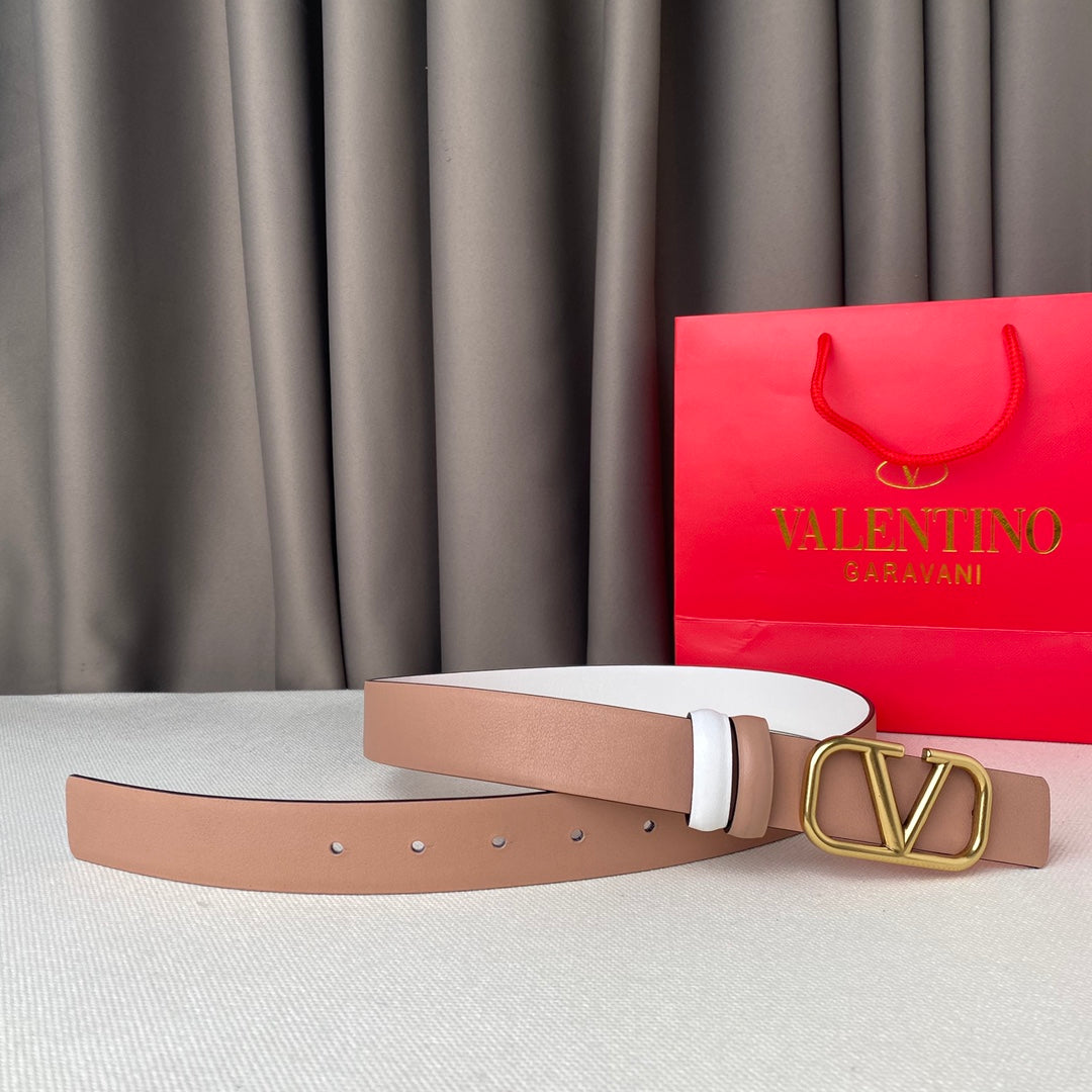 REVERSIBLE VLOGO SIGNATURE BELT IN GLOSSY BEIGE WHITE CALFSKIN GHW 30 MM - 30