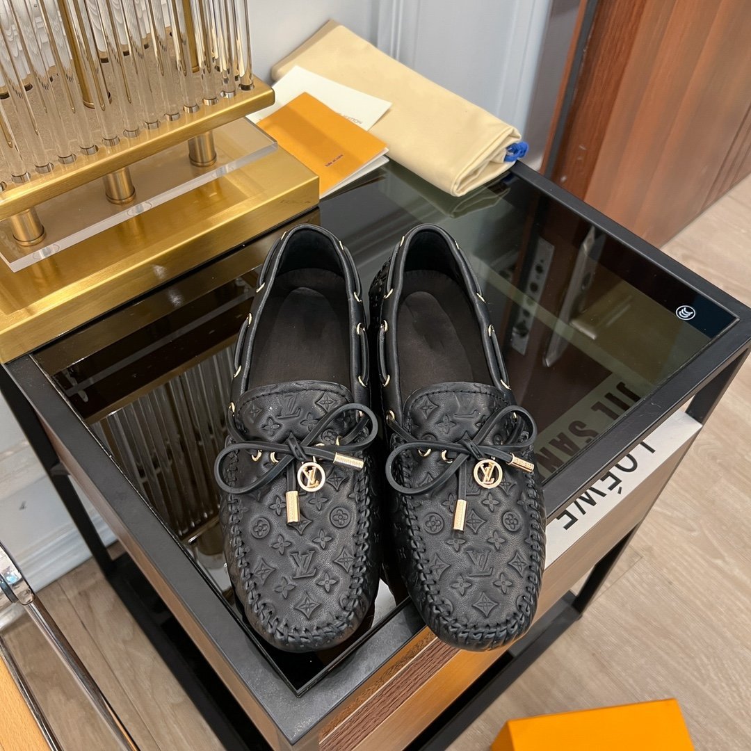 LV GLORIA FLAT LOAFER LOGO STAMPING BLACK - 35