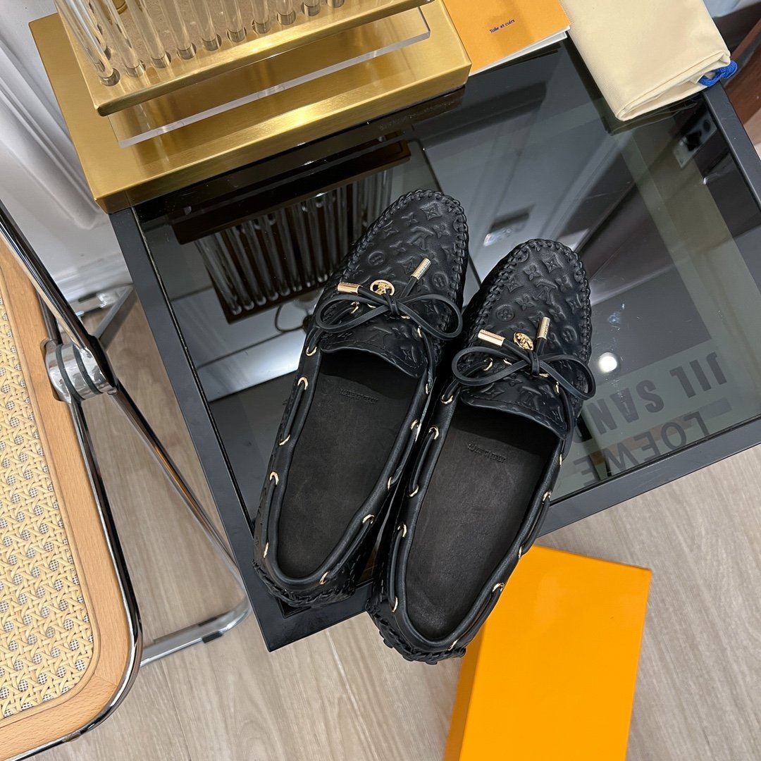 LV GLORIA FLAT LOAFER LOGO STAMPING BLACK - 35