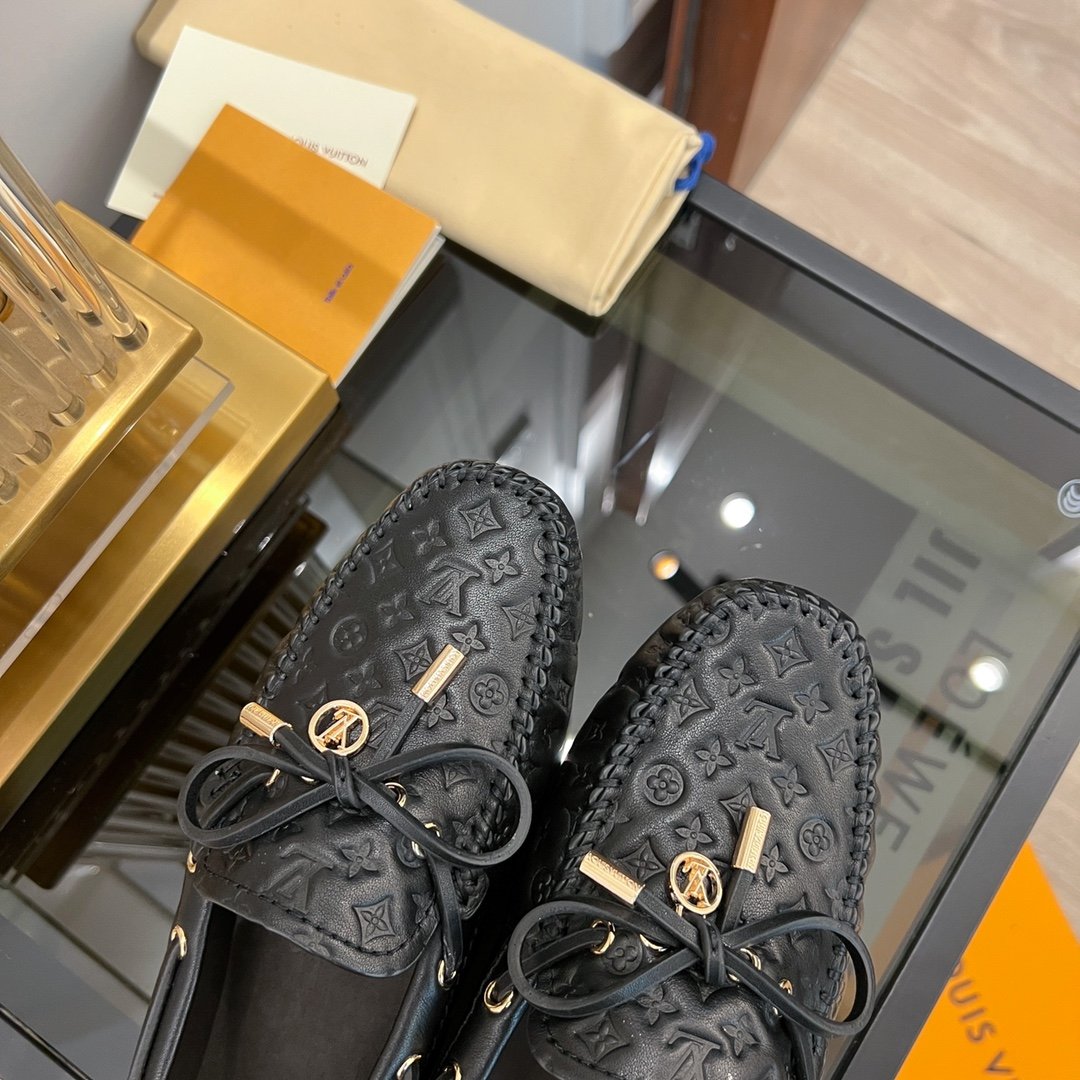 LV GLORIA FLAT LOAFER LOGO STAMPING BLACK - 35