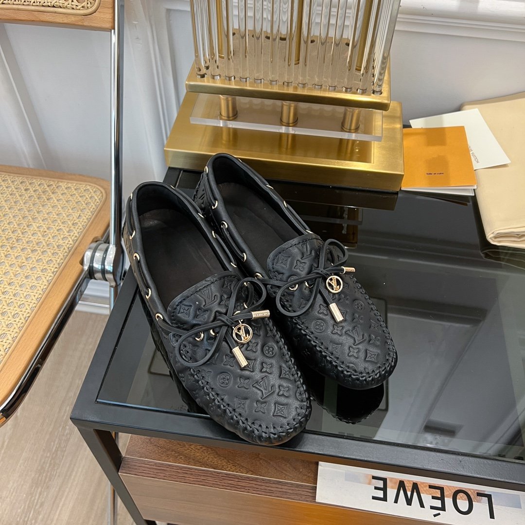 LV GLORIA FLAT LOAFER LOGO STAMPING BLACK - 35
