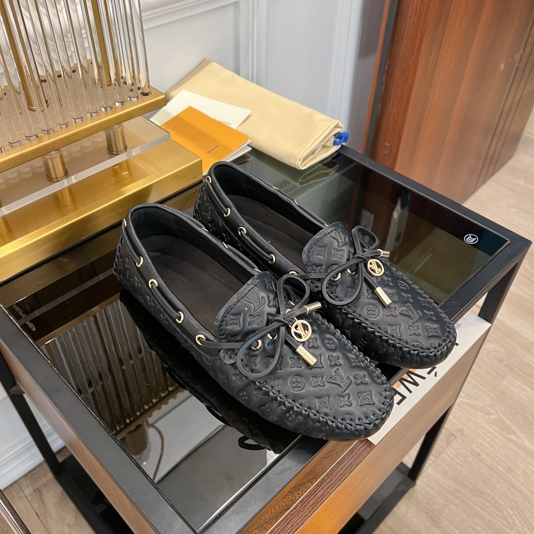 LV GLORIA FLAT LOAFER LOGO STAMPING BLACK - 35