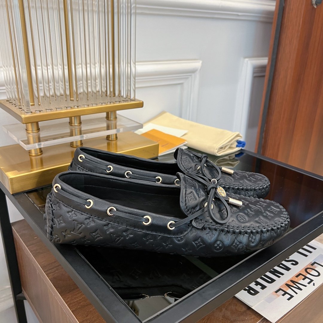 LV GLORIA FLAT LOAFER LOGO STAMPING BLACK - 35