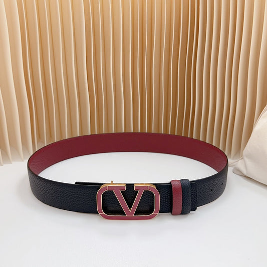Vlogo Wine Gold Buckle Belt 40mm Wine Black Leather - 30