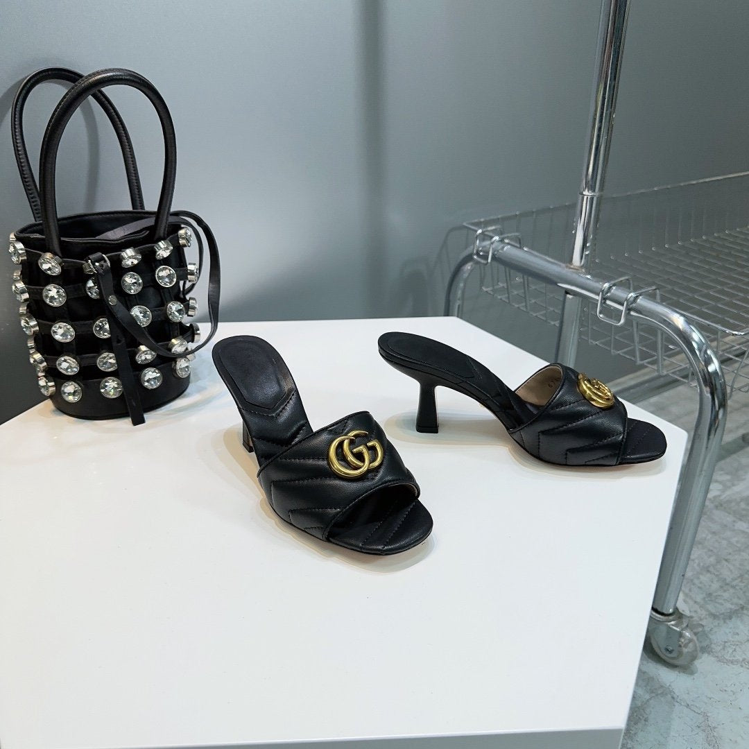 GG SANDALS HIGH-HEELED BLACK - 35