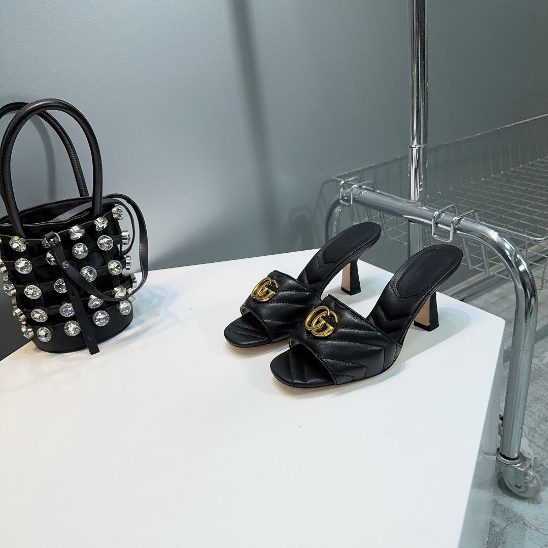 GG SANDALS HIGH-HEELED BLACK - 35
