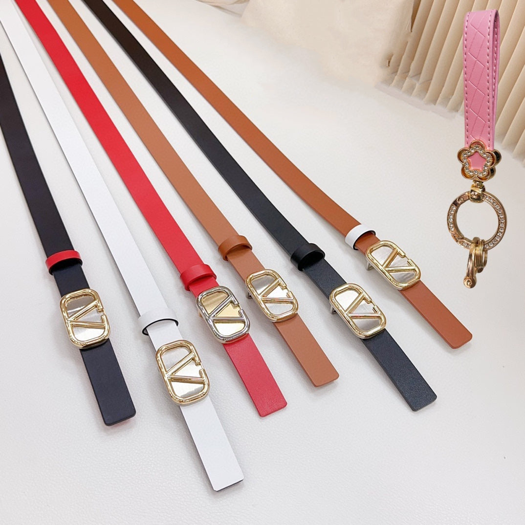 Gold Vlogo and Silver Hardware Buckle Black Red Calfskin 20mm - 30