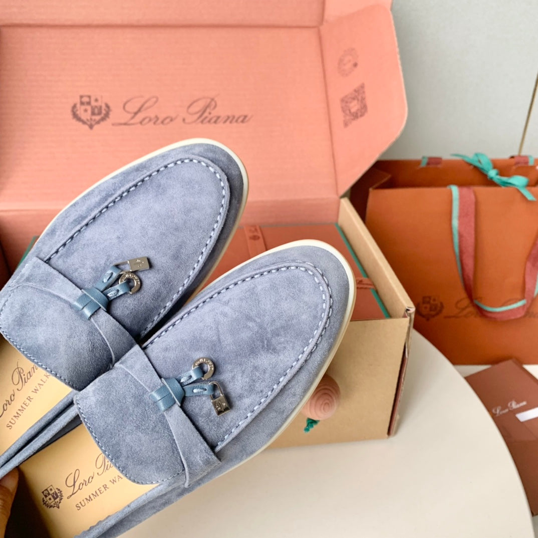 Loro Piana Cerulean Suede Summer Charms Walk Loafers - 35