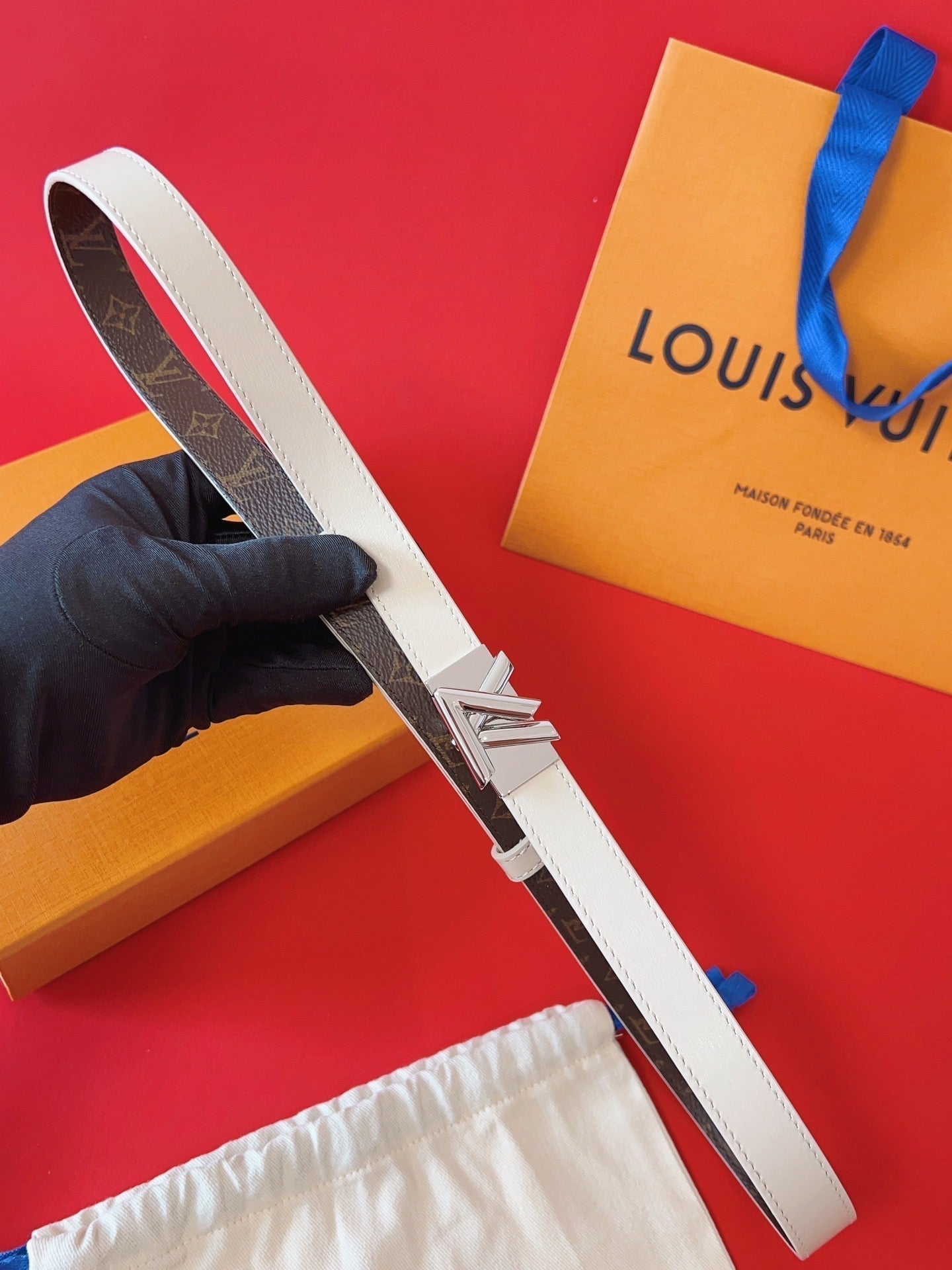 LV GO-14 20MM BELT IN WHITE CALFSKIN SILVER HARDWARE - 30