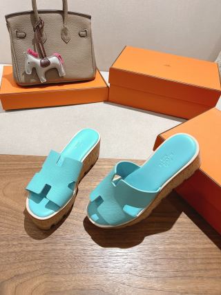 HM 25S HIGH WEDGE SANDALS IN LIGHT MINT BLUE LAMBSKIN STYLE 5 - 35