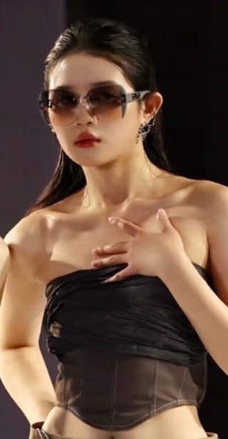 EMBOSSED LOGO SQUARE FRAME SUNGLASSES G0296 IN ACETATE AND METAL - Black/ black