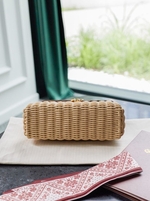 LORO PIANA Elegant Woven Rattan Vanity Bag with Adjustable Shoulder Strap