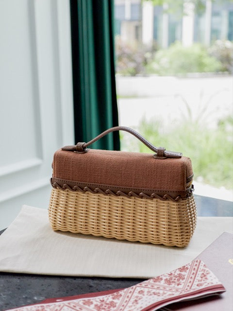 LORO PIANA Elegant Woven Rattan Vanity Bag with Adjustable Shoulder Strap