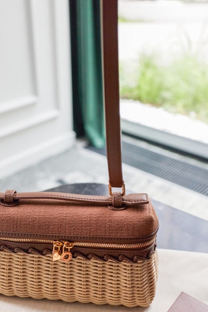 LORO PIANA Elegant Woven Rattan Vanity Bag with Adjustable Shoulder Strap