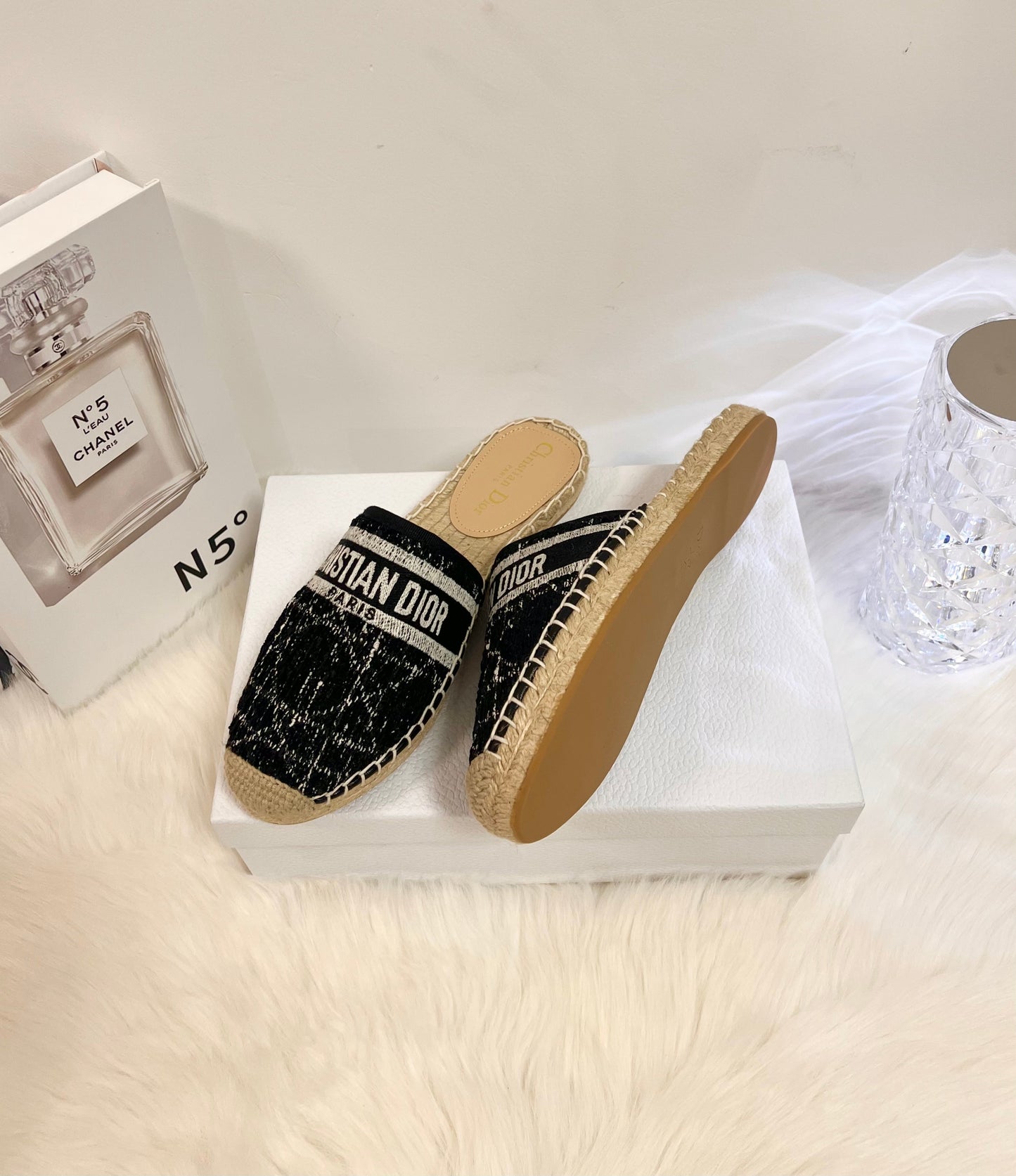 GRANVILLE ESPADRILLE BLACK OBLIQUE EMBROIDERED COTTON MULE - 36