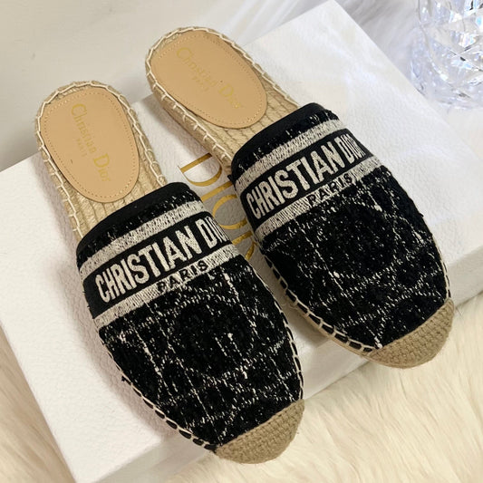 GRANVILLE ESPADRILLE BLACK OBLIQUE EMBROIDERED COTTON MULE - 36