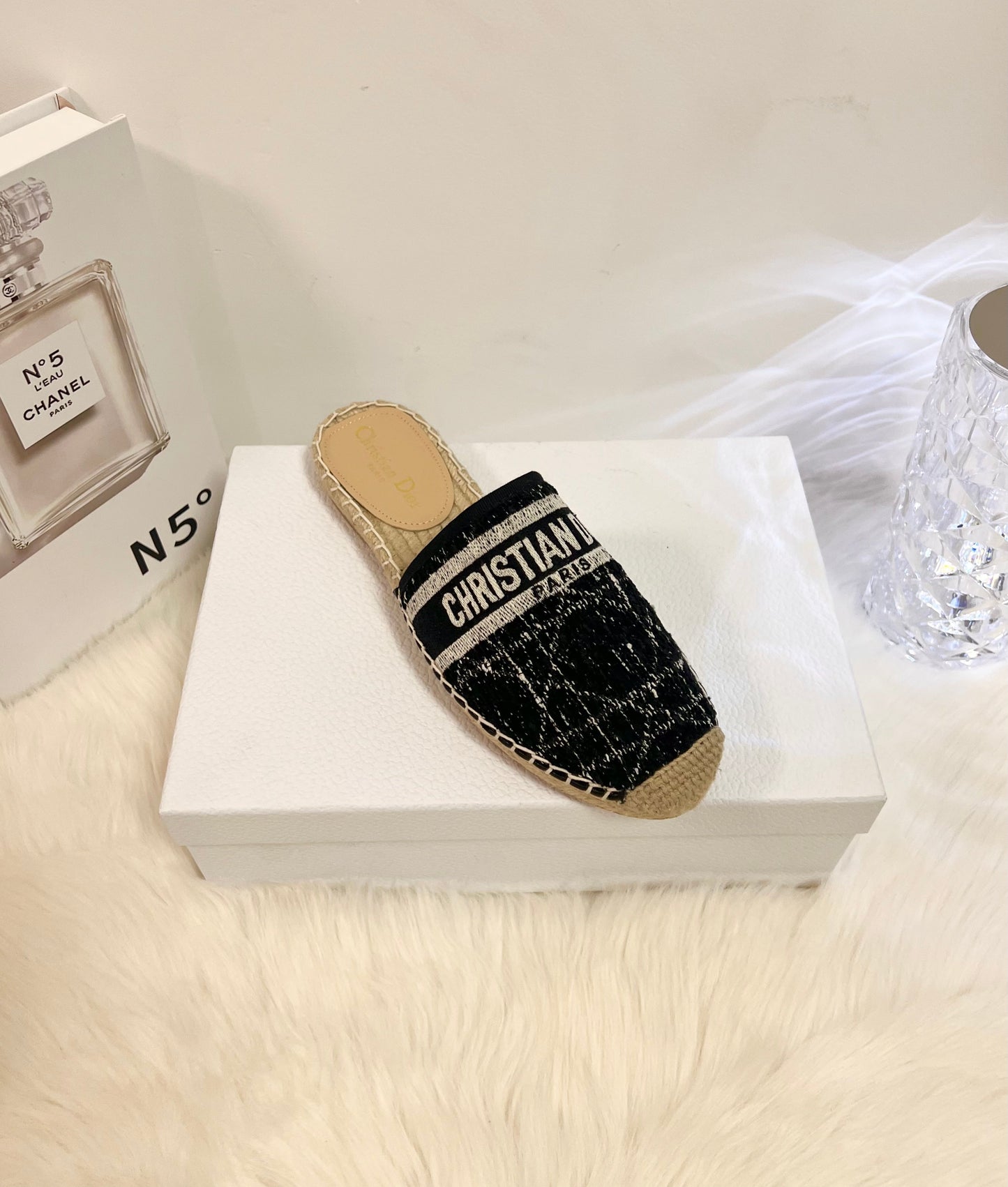 GRANVILLE ESPADRILLE BLACK OBLIQUE EMBROIDERED COTTON MULE - 36