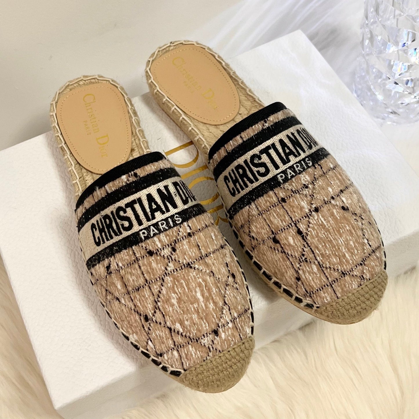 GRANVILLE ESPADRILLE CAMEL BEIGE OBLIQUE EMBROIDERED COTTON MULE - 36