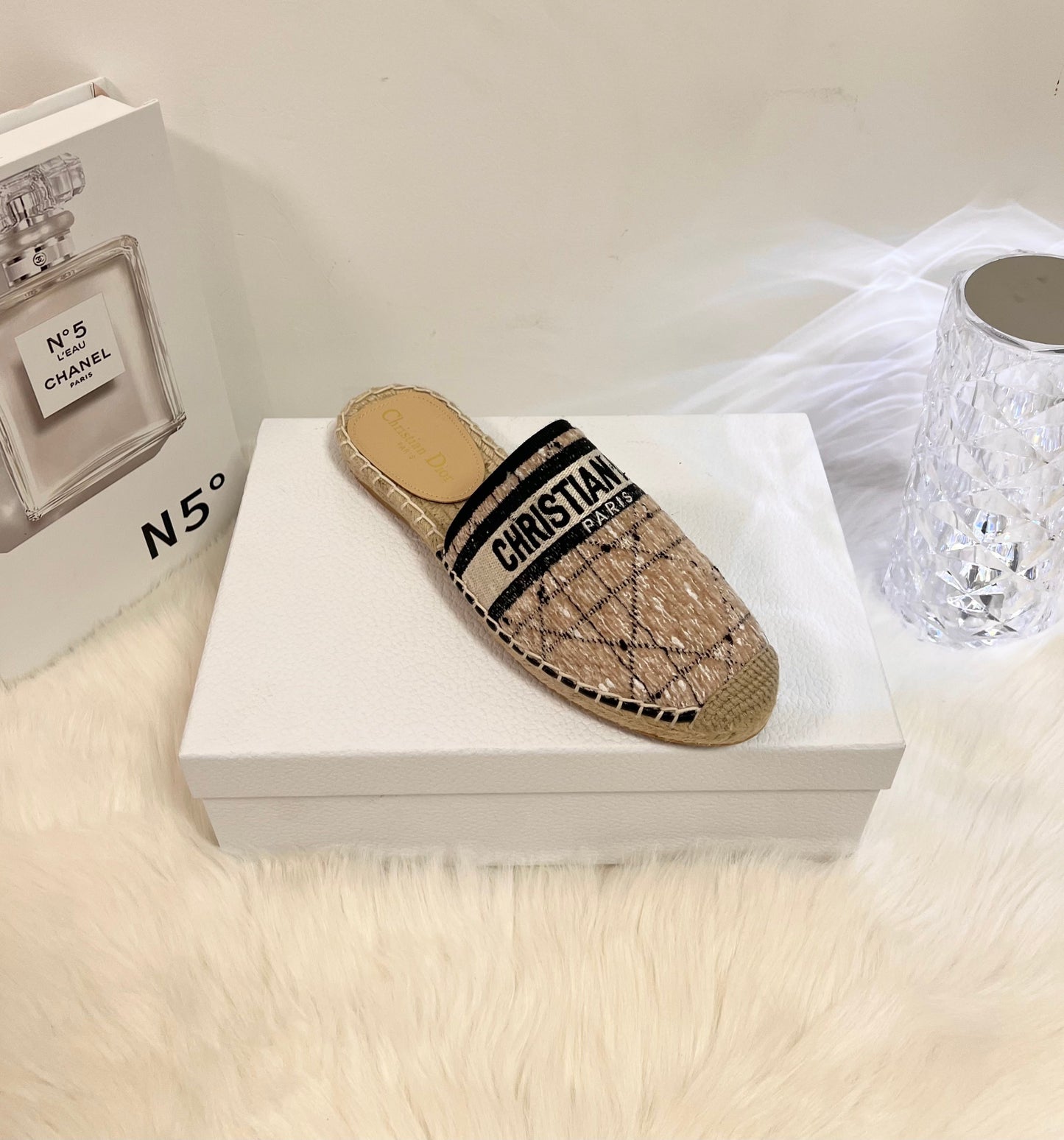 GRANVILLE ESPADRILLE CAMEL BEIGE OBLIQUE EMBROIDERED COTTON MULE - 36