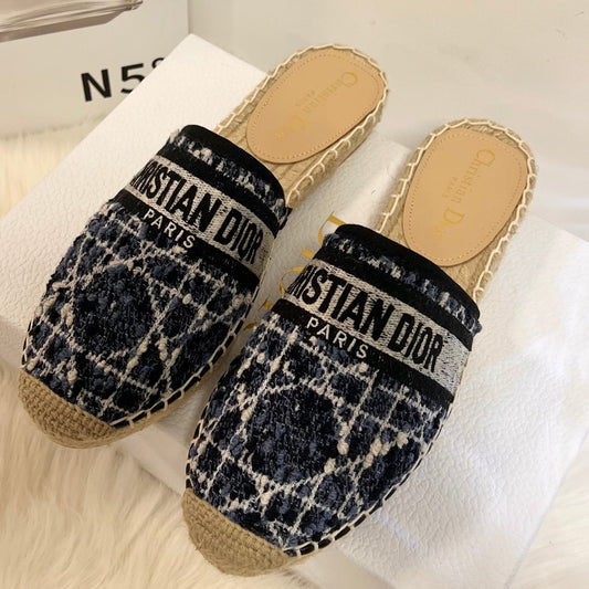 GRANVILLE ESPADRILLE NAVY BLUIE OBLIQUE EMBROIDERED COTTON MULE - 36