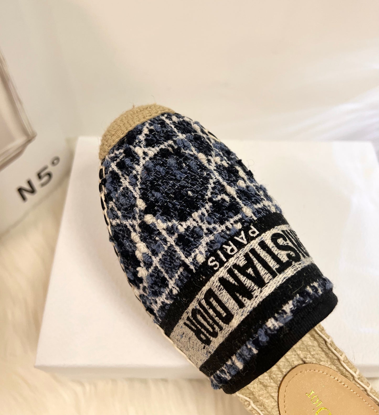 GRANVILLE ESPADRILLE NAVY BLUIE OBLIQUE EMBROIDERED COTTON MULE - 36