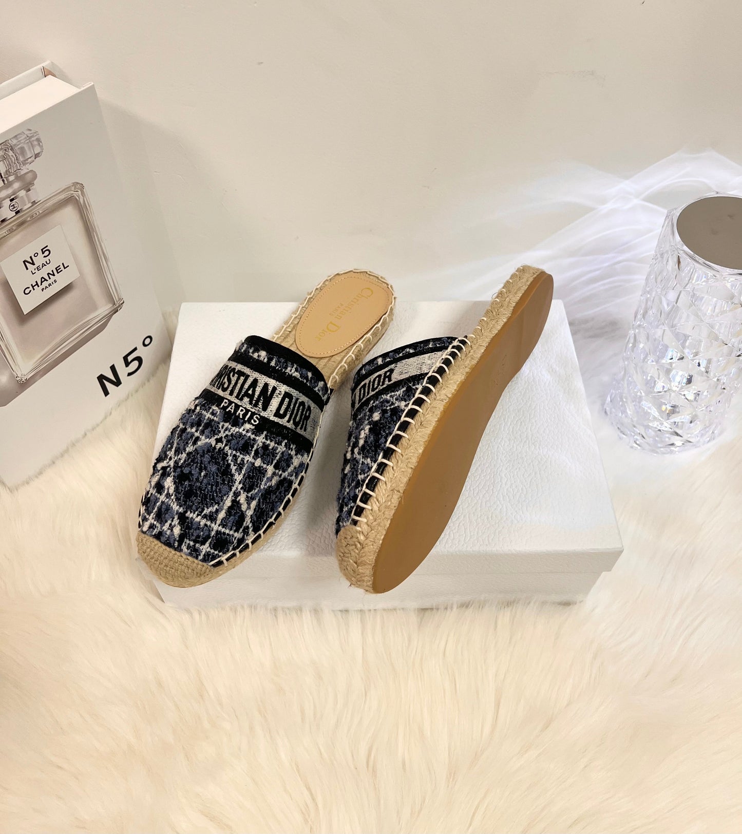 GRANVILLE ESPADRILLE NAVY BLUIE OBLIQUE EMBROIDERED COTTON MULE - 36