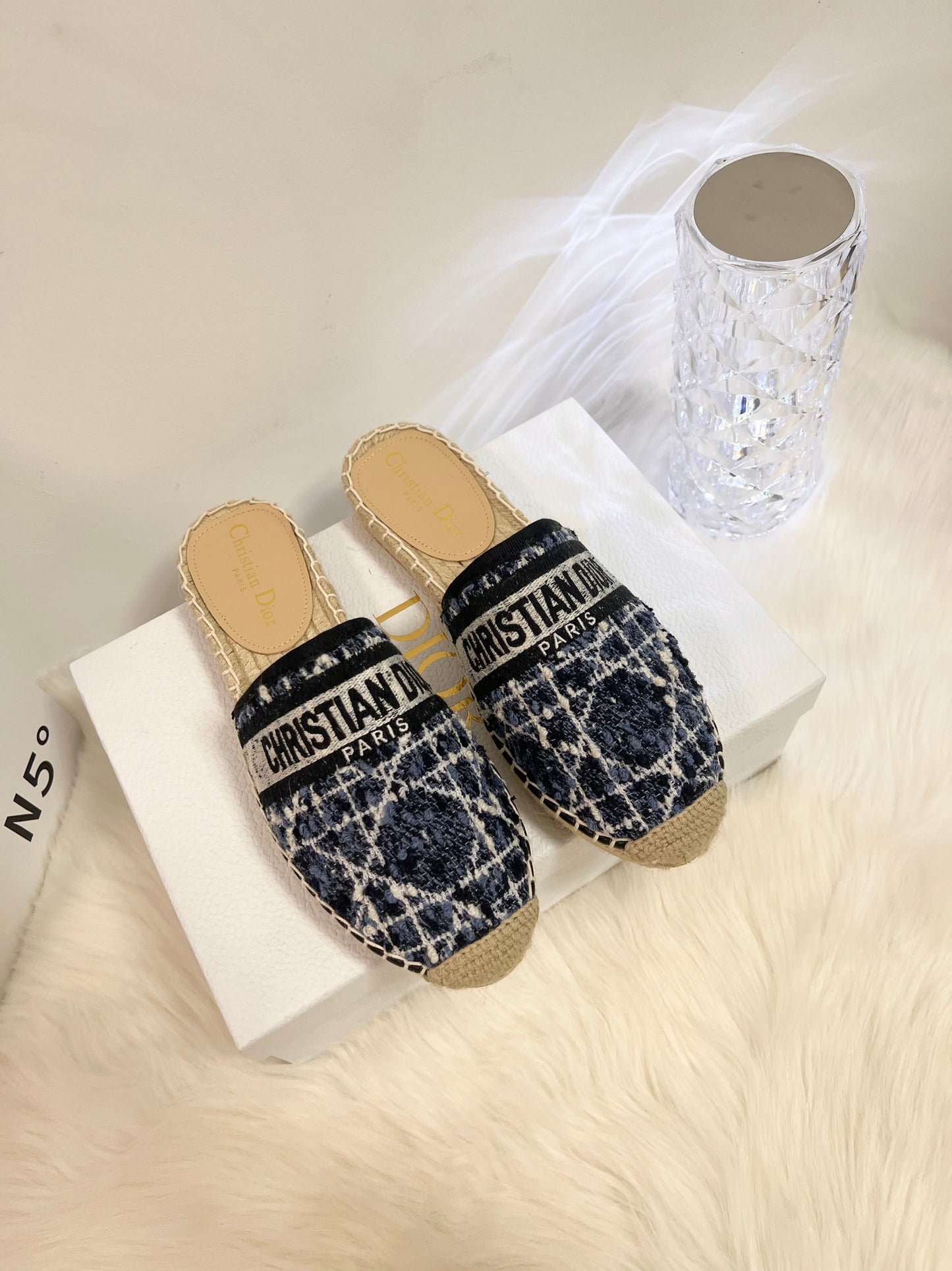 GRANVILLE ESPADRILLE NAVY BLUIE OBLIQUE EMBROIDERED COTTON MULE - 36