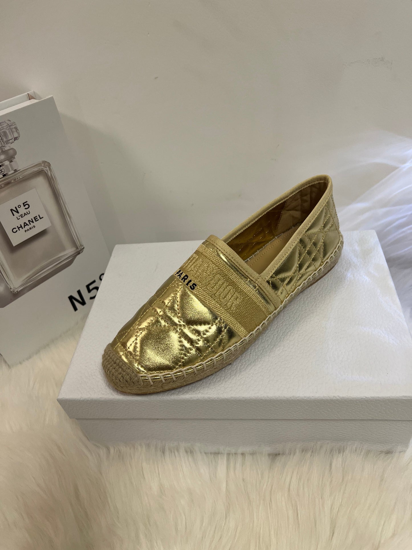 GRANVILLE ESPADRILLE GOLD QUILTED CANNAGE CALFSKIN - 36