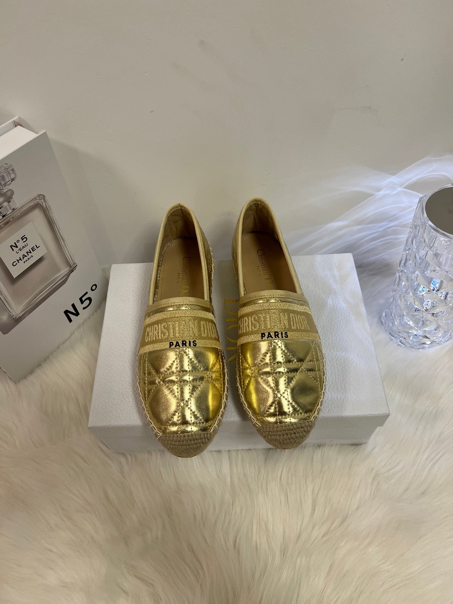GRANVILLE ESPADRILLE GOLD QUILTED CANNAGE CALFSKIN - 36