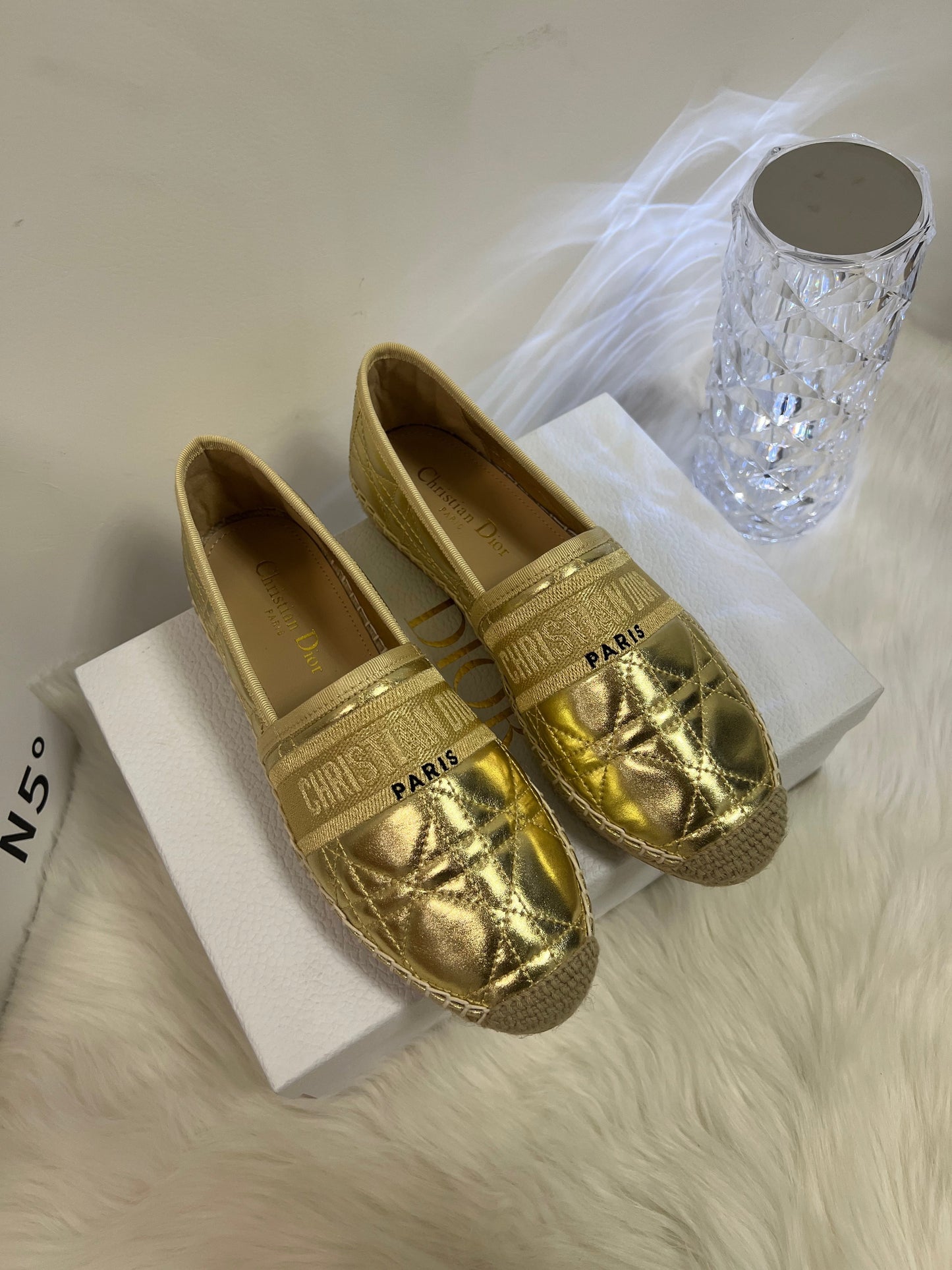 GRANVILLE ESPADRILLE GOLD QUILTED CANNAGE CALFSKIN - 36