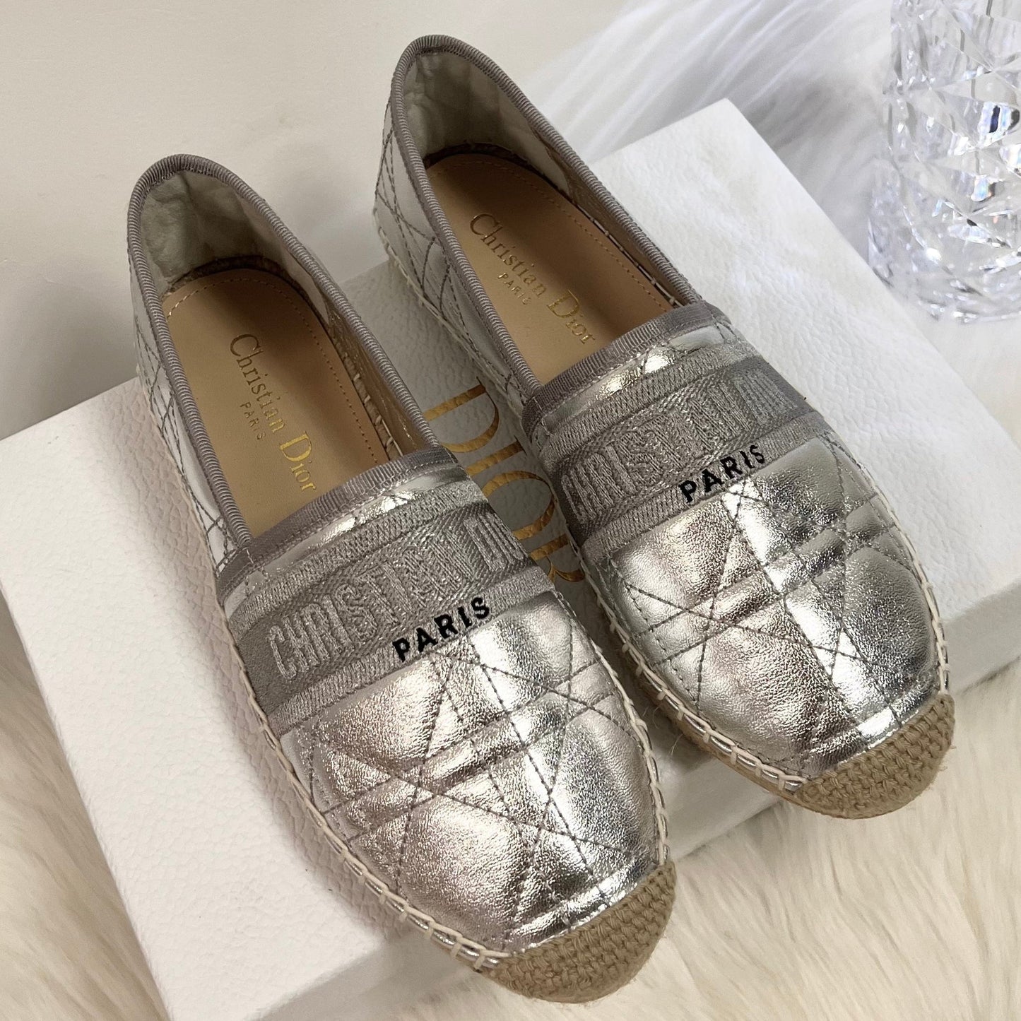 GRANVILLE ESPADRILLE SILVER QUILTED CANNAGE CALFSKIN - 36