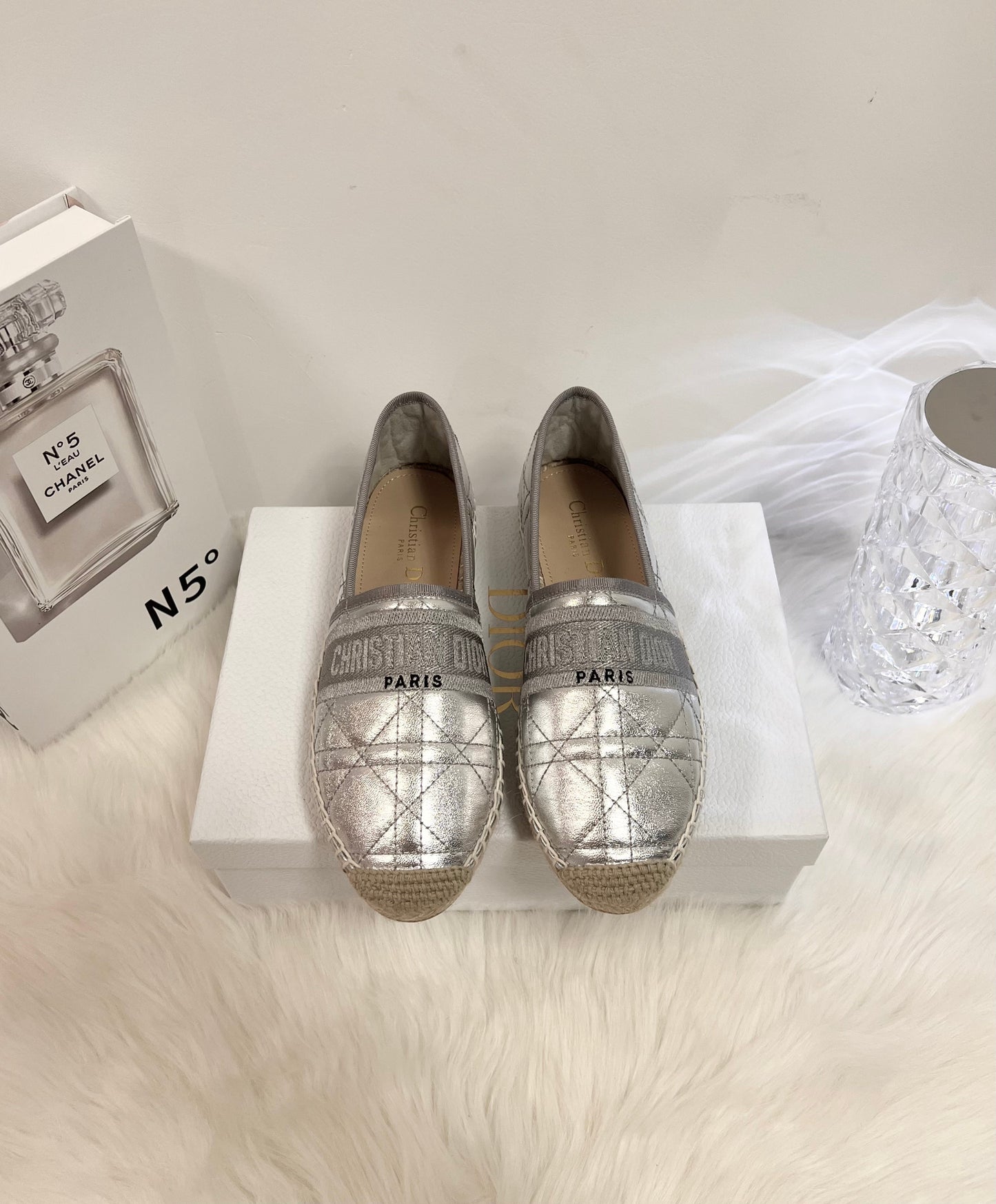 GRANVILLE ESPADRILLE SILVER QUILTED CANNAGE CALFSKIN - 36