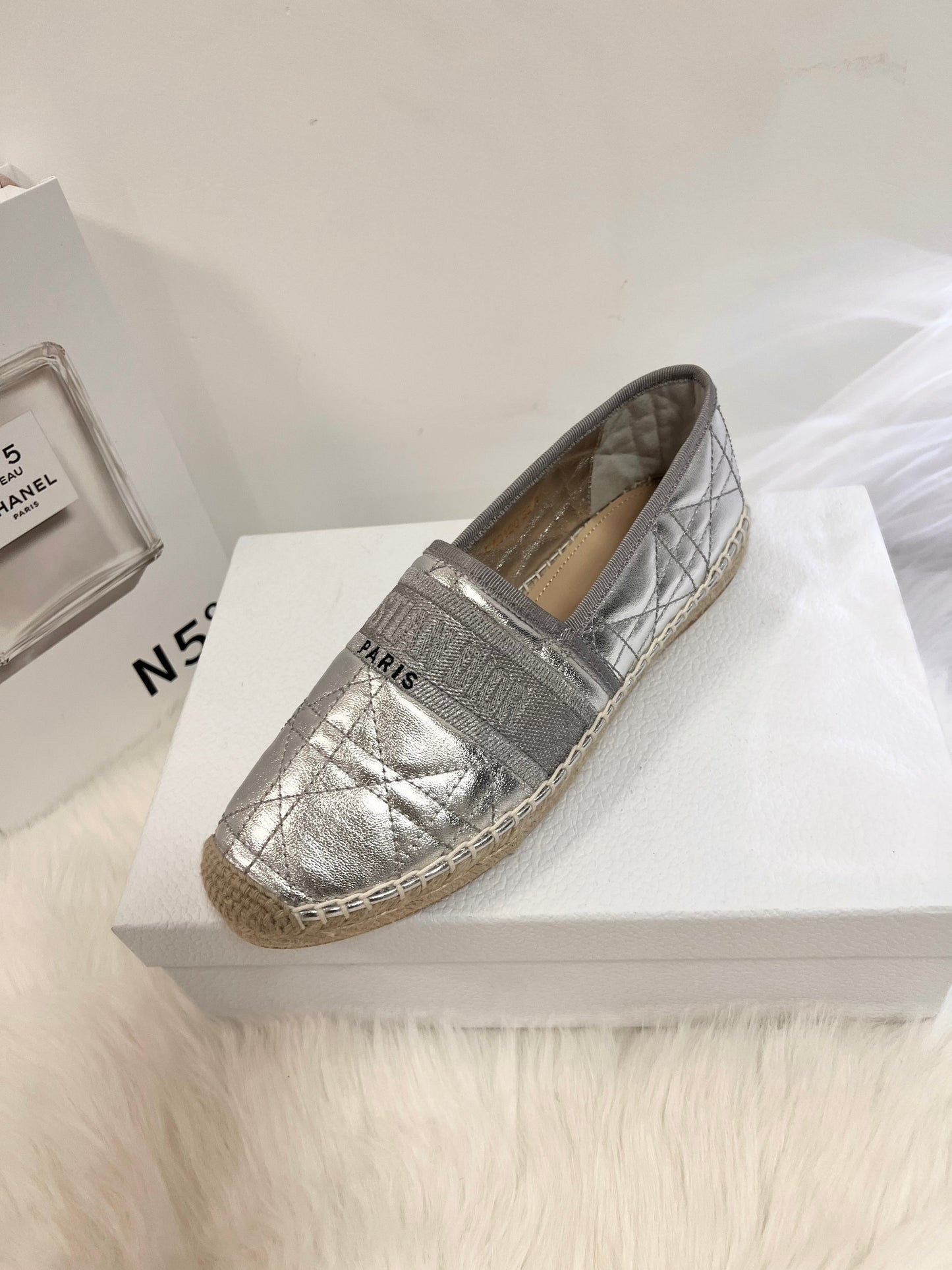 GRANVILLE ESPADRILLE SILVER QUILTED CANNAGE CALFSKIN - 36