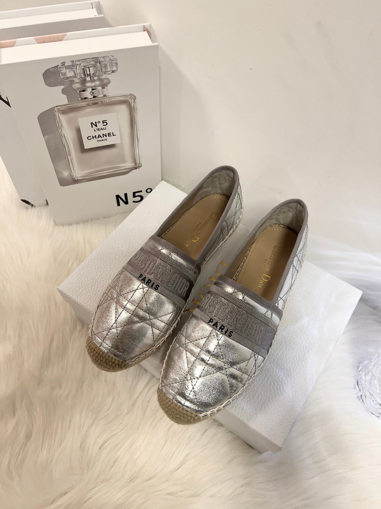 GRANVILLE ESPADRILLE SILVER QUILTED CANNAGE CALFSKIN - 36