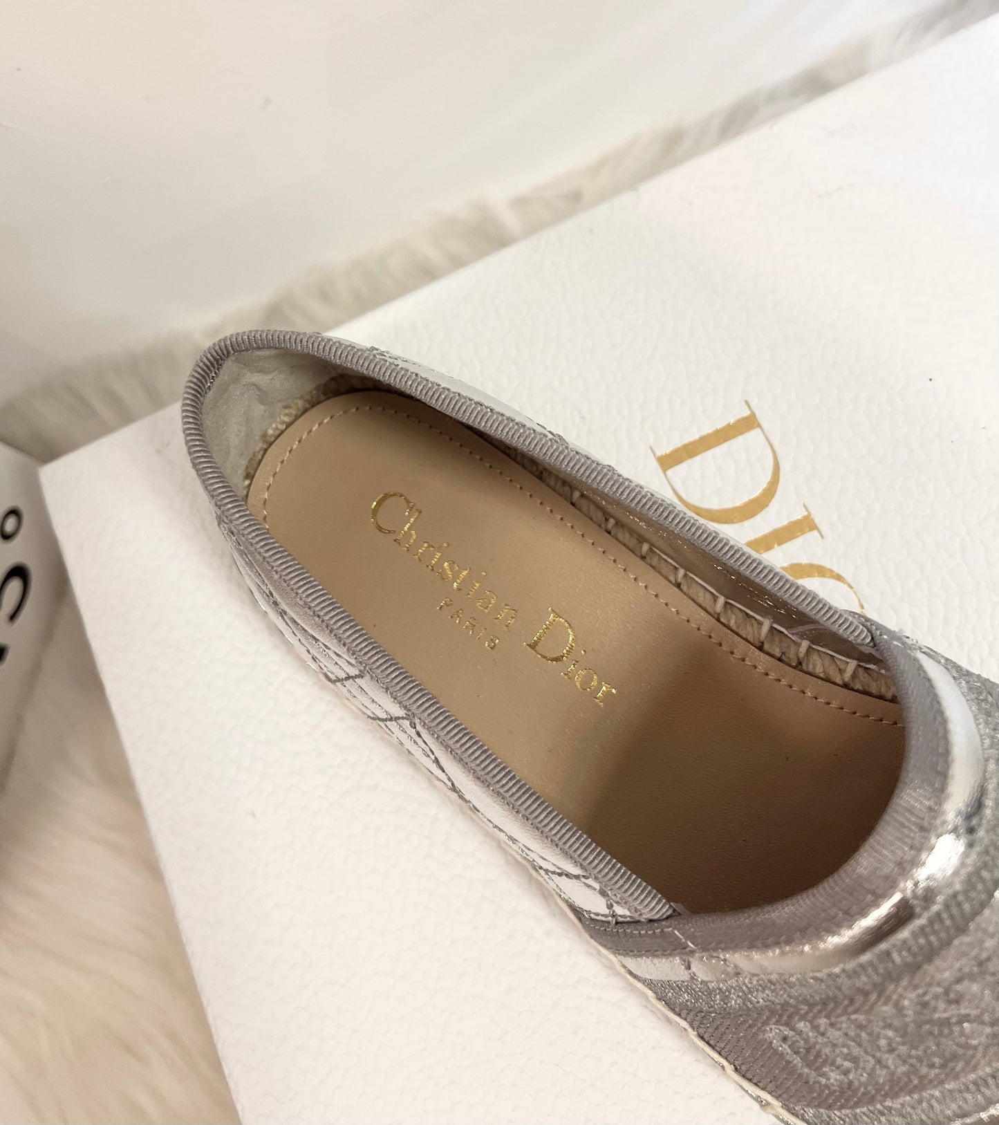 GRANVILLE ESPADRILLE SILVER QUILTED CANNAGE CALFSKIN - 36