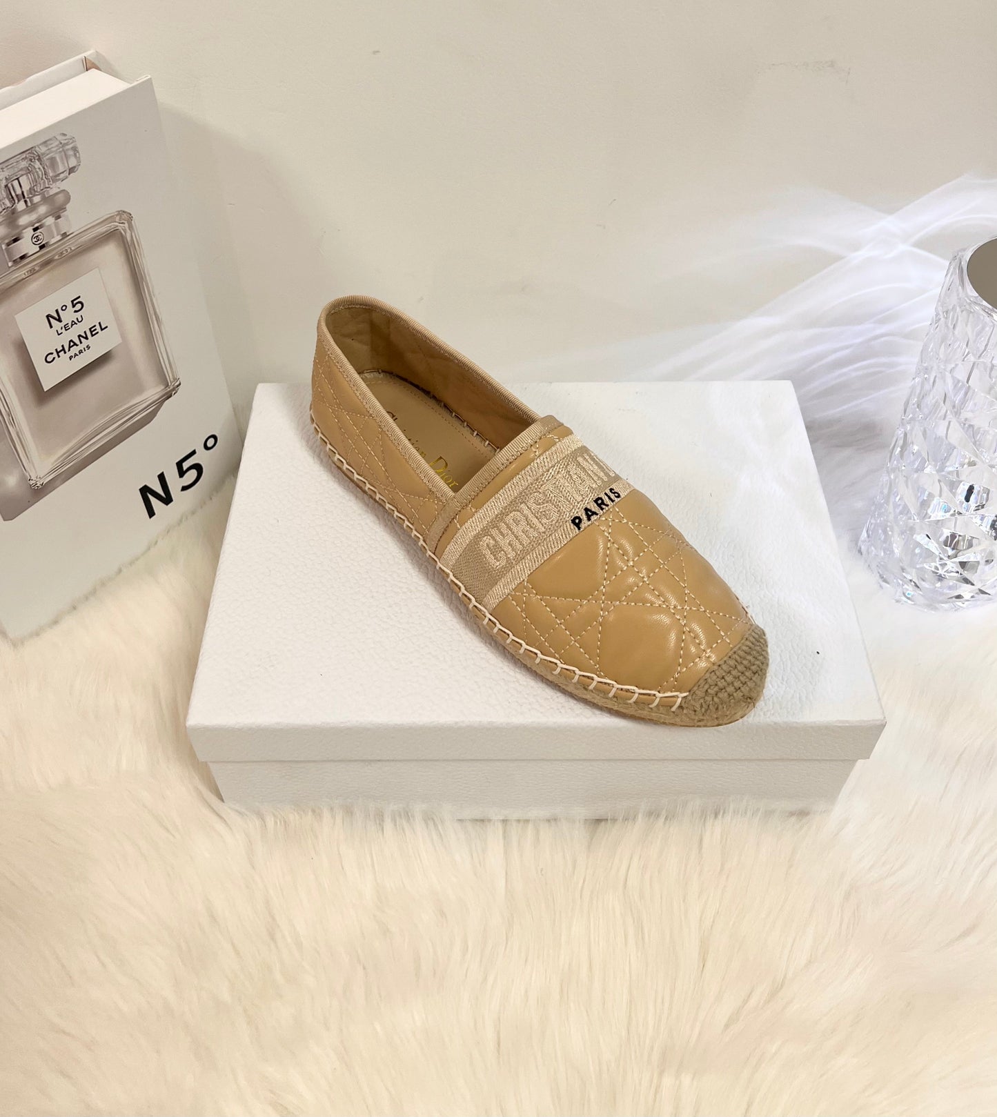 GRANVILLE ESPADRILLE CAMEL BEIGE QUILTED CANNAGE CALFSKIN - 36