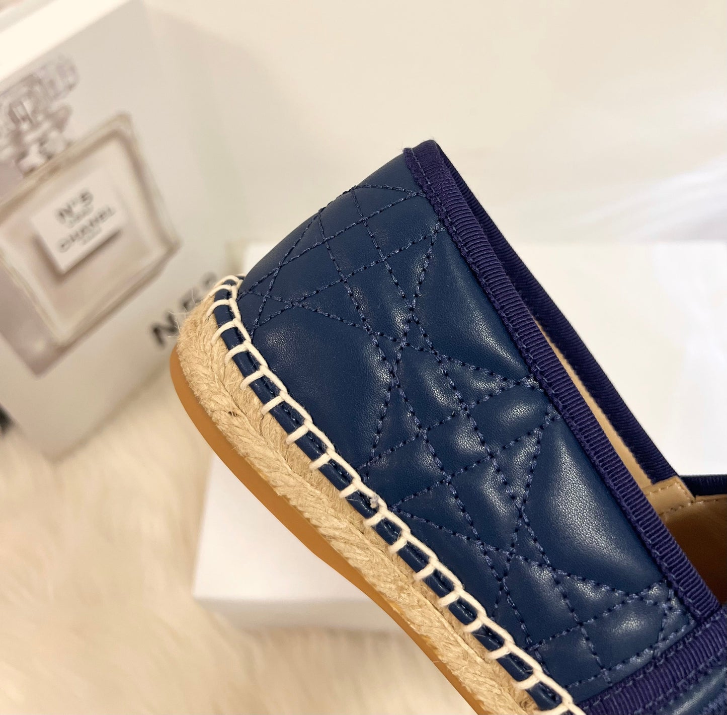 GRANVILLE ESPADRILLE NAVY BLUE QUILTED CANNAGE CALFSKIN - 36