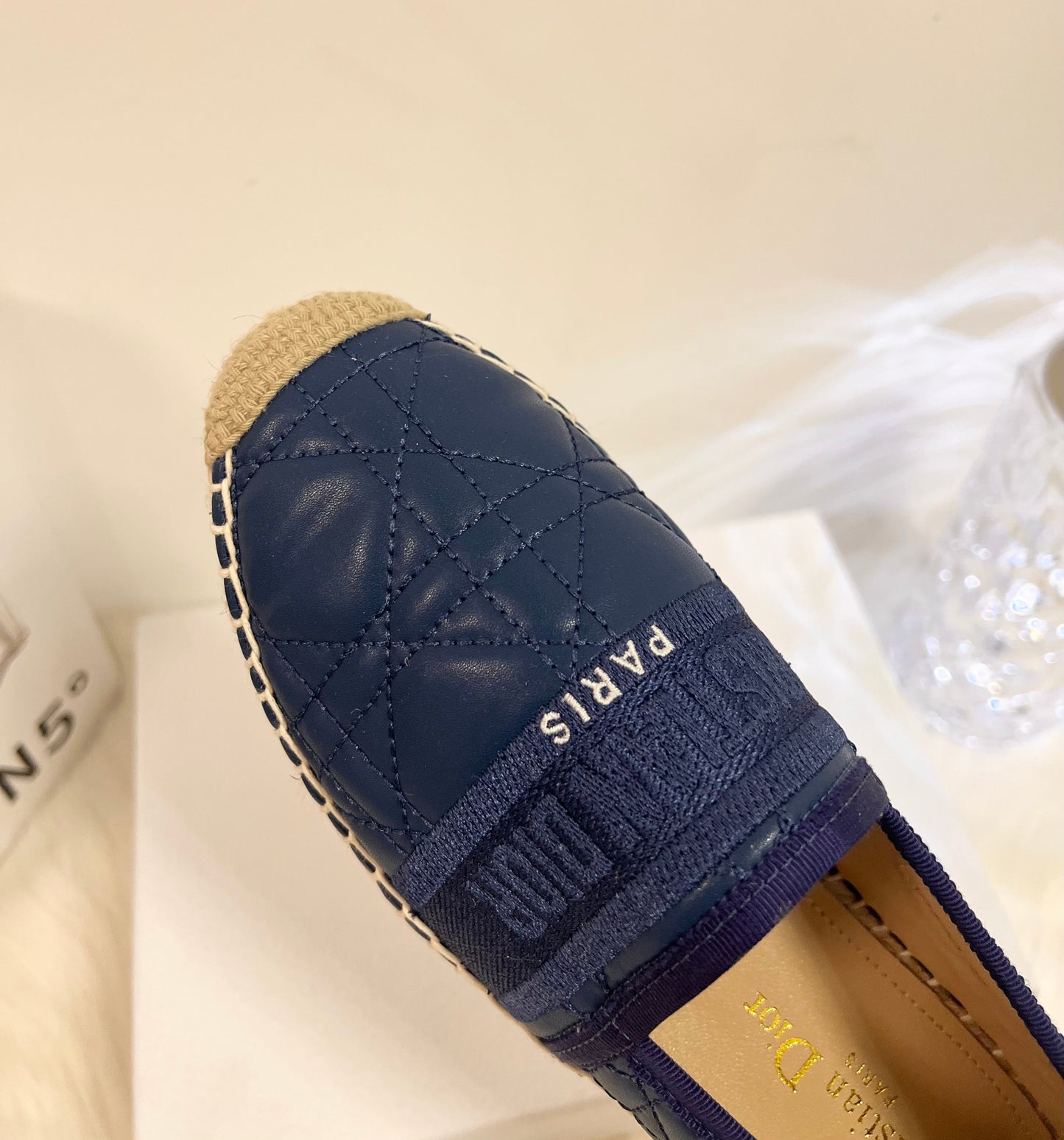 GRANVILLE ESPADRILLE NAVY BLUE QUILTED CANNAGE CALFSKIN - 36