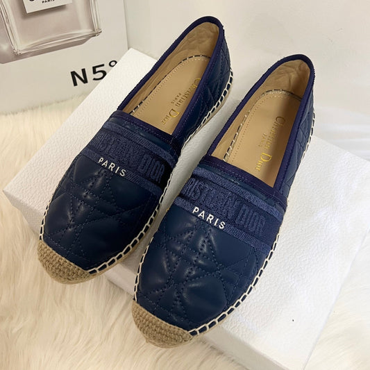 GRANVILLE ESPADRILLE NAVY BLUE QUILTED CANNAGE CALFSKIN - 36