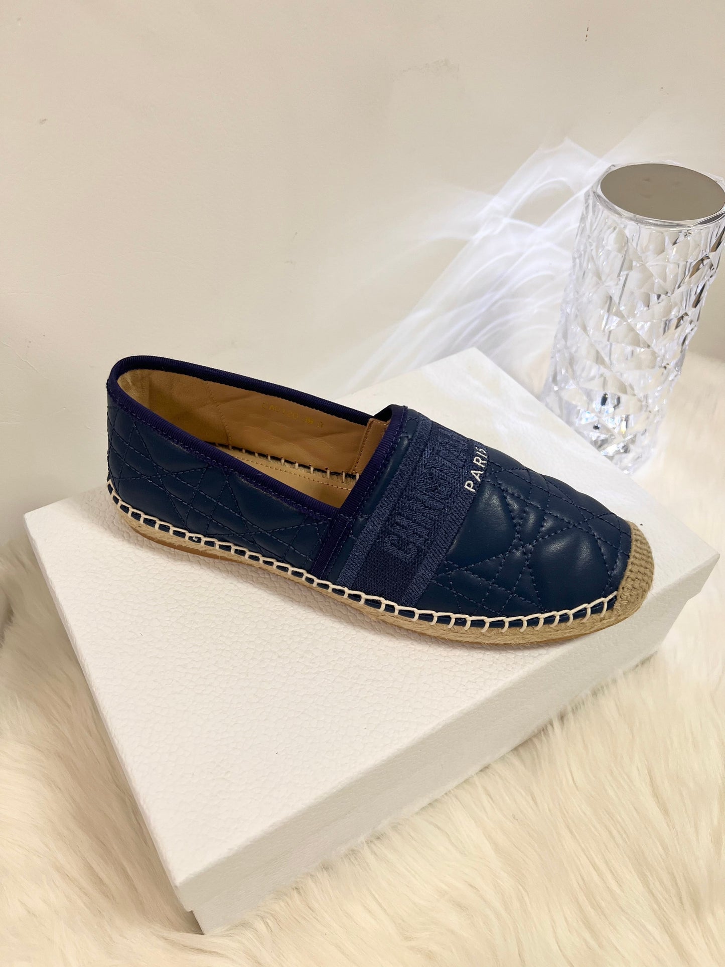 GRANVILLE ESPADRILLE NAVY BLUE QUILTED CANNAGE CALFSKIN - 36