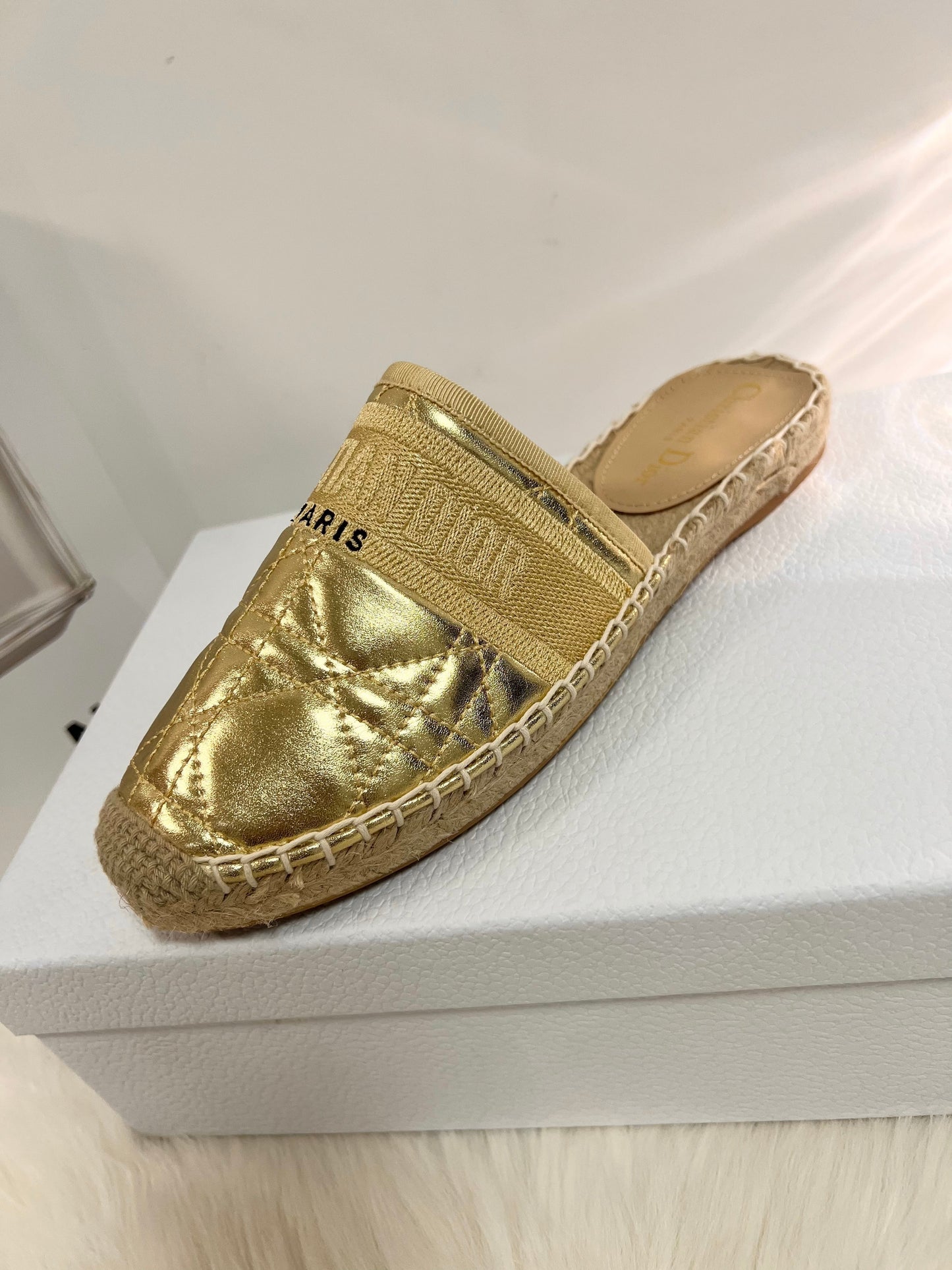 GRANVILLE ESPADRILLE MULE GOLD QUILTED CANNAGE CALFSKIN - 36