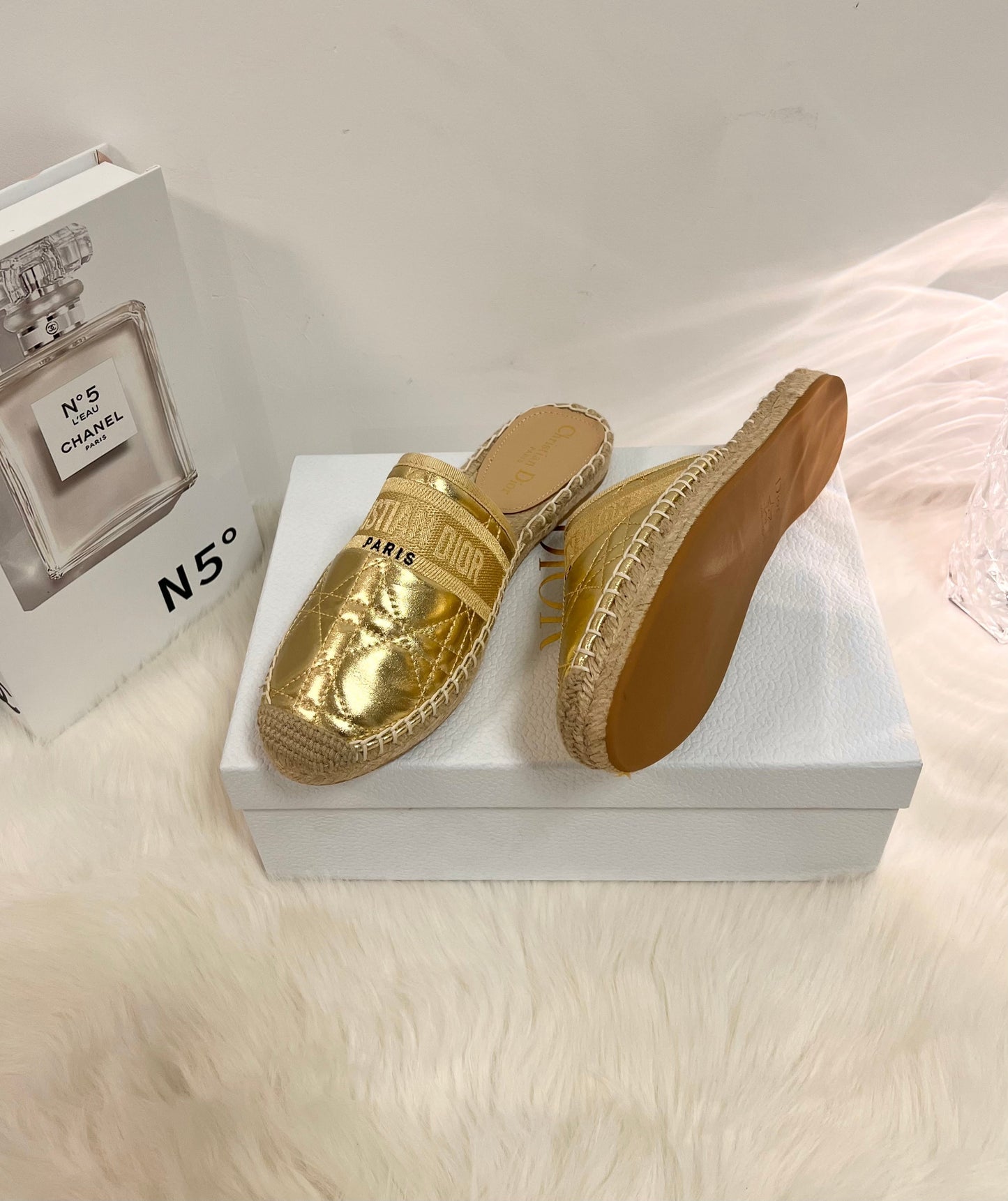 GRANVILLE ESPADRILLE MULE GOLD QUILTED CANNAGE CALFSKIN - 36