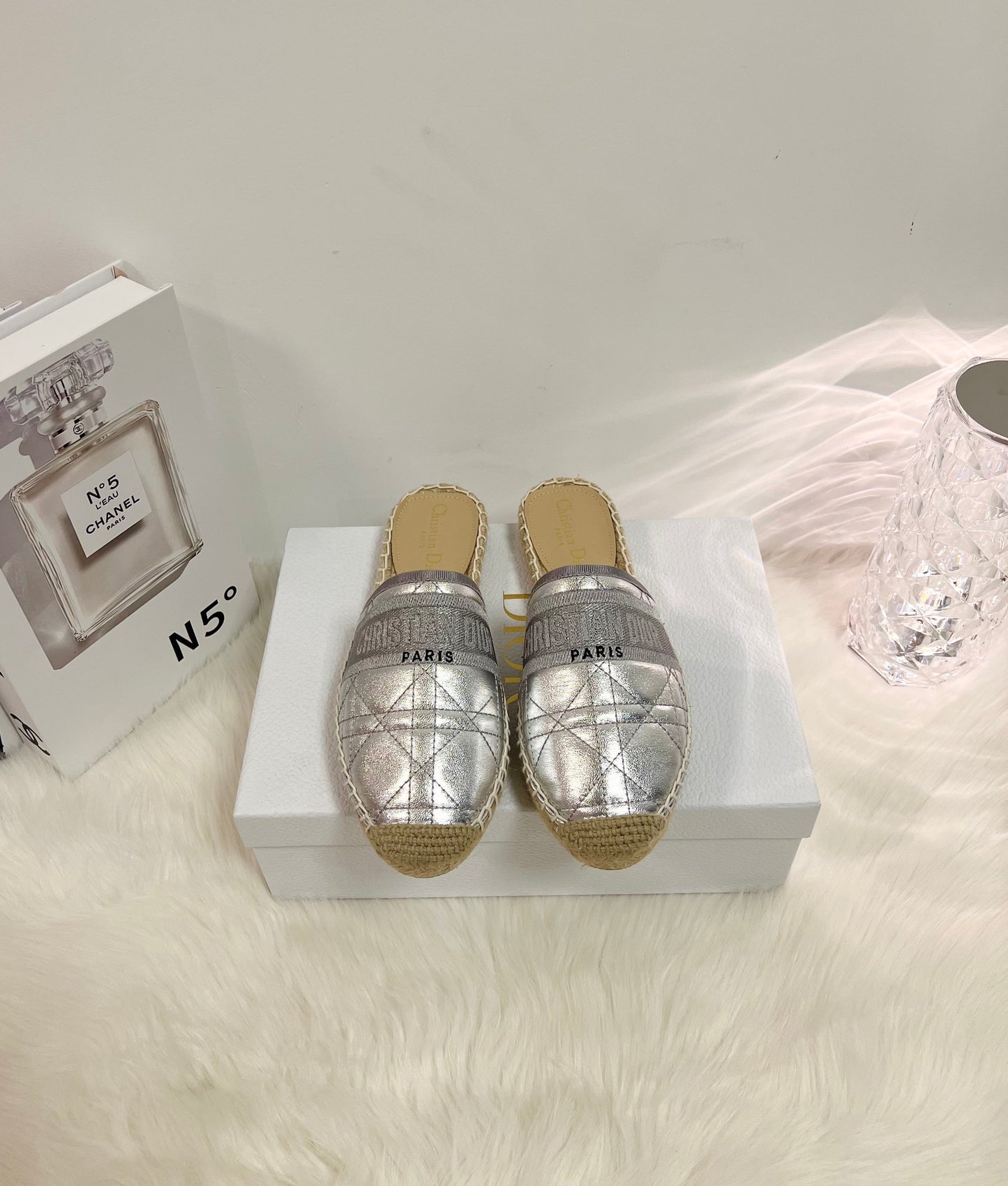 GRANVILLE ESPADRILLE MULE SILVER QUILTED CANNAGE CALFSKIN - 36