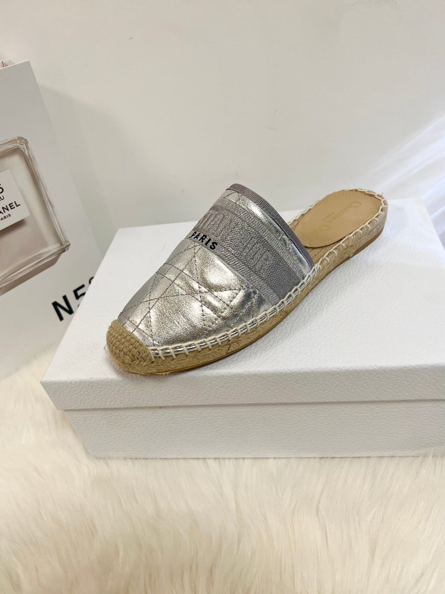 GRANVILLE ESPADRILLE MULE SILVER QUILTED CANNAGE CALFSKIN - 36