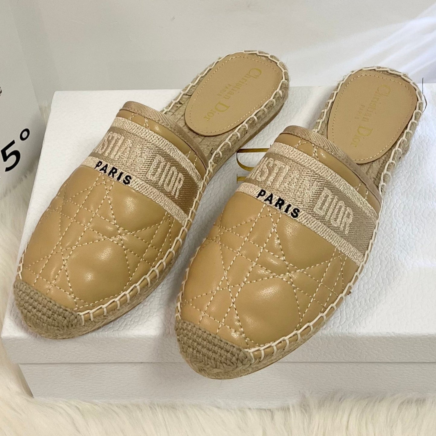 GRANVILLE ESPADRILLE MULE CAMEL BEIGE QUILTED CANNAGE CALFSKIN - 36