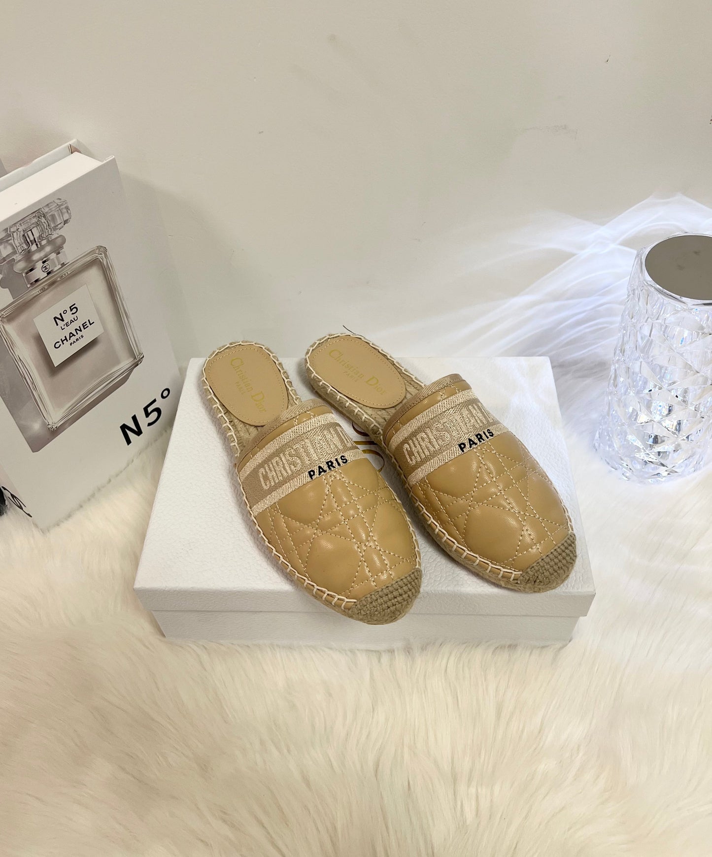 GRANVILLE ESPADRILLE MULE CAMEL BEIGE QUILTED CANNAGE CALFSKIN - 36