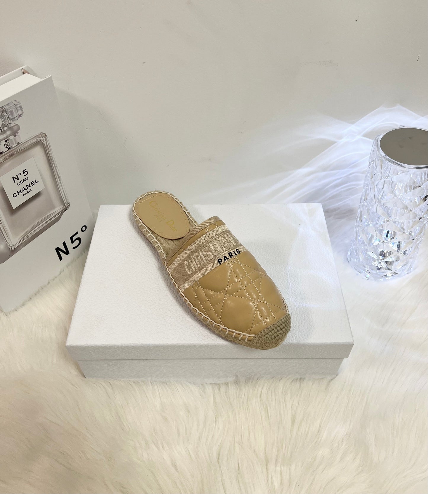 GRANVILLE ESPADRILLE MULE CAMEL BEIGE QUILTED CANNAGE CALFSKIN - 36
