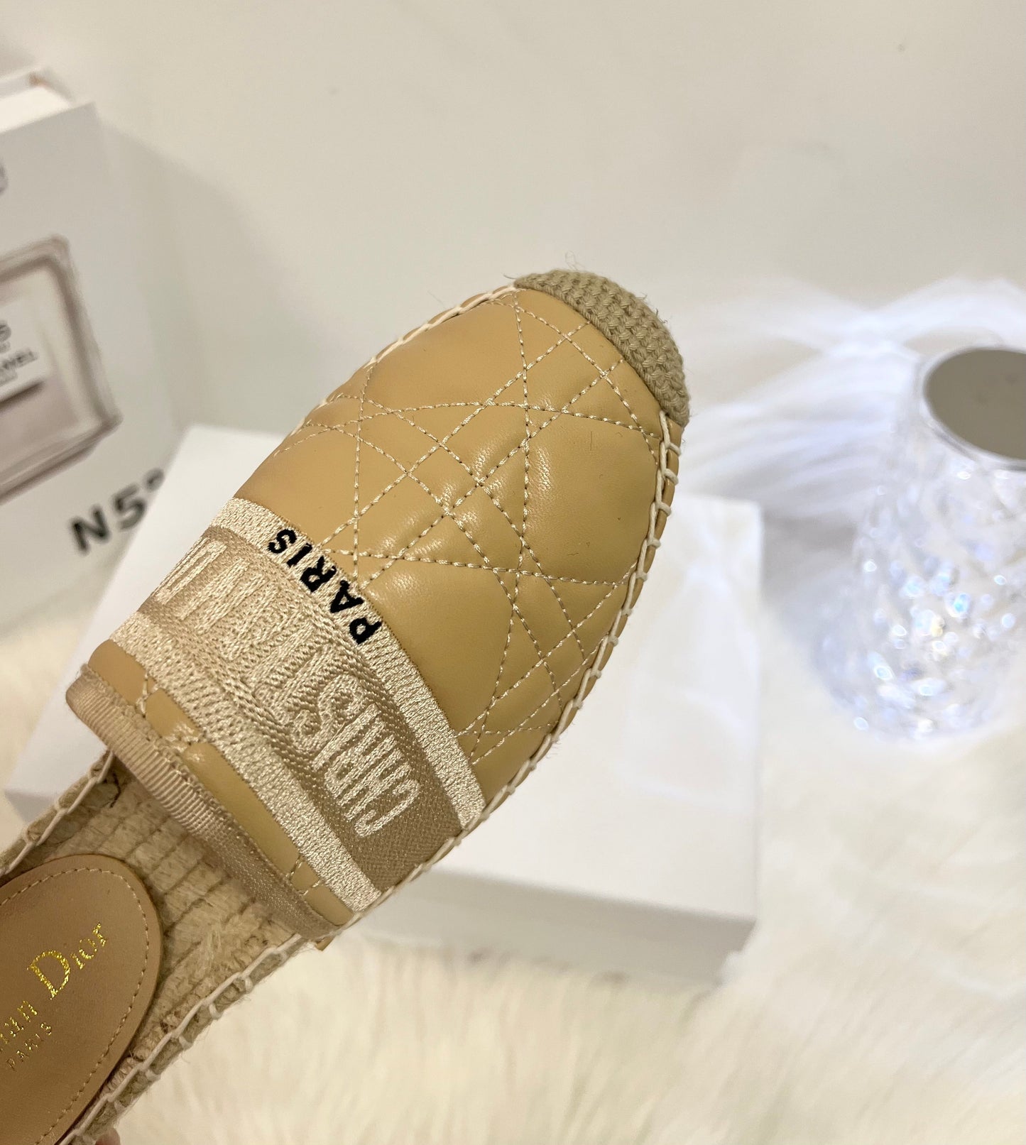 GRANVILLE ESPADRILLE MULE CAMEL BEIGE QUILTED CANNAGE CALFSKIN - 36